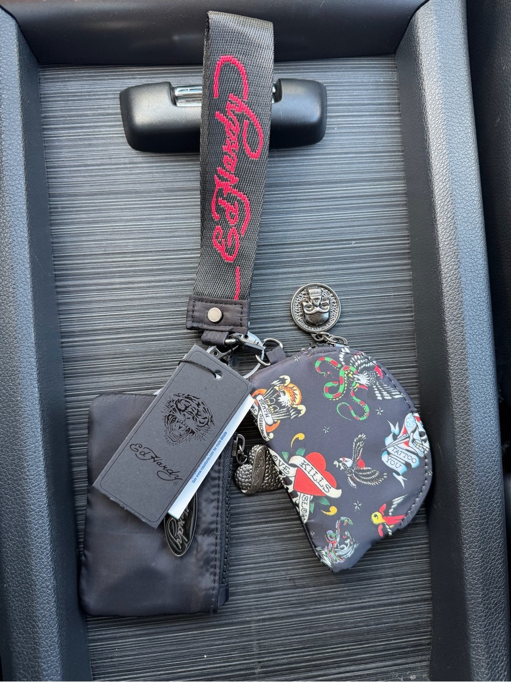 Brand New Ed Hardy Love Kills Slowly Keychain Set, Dual Pouch